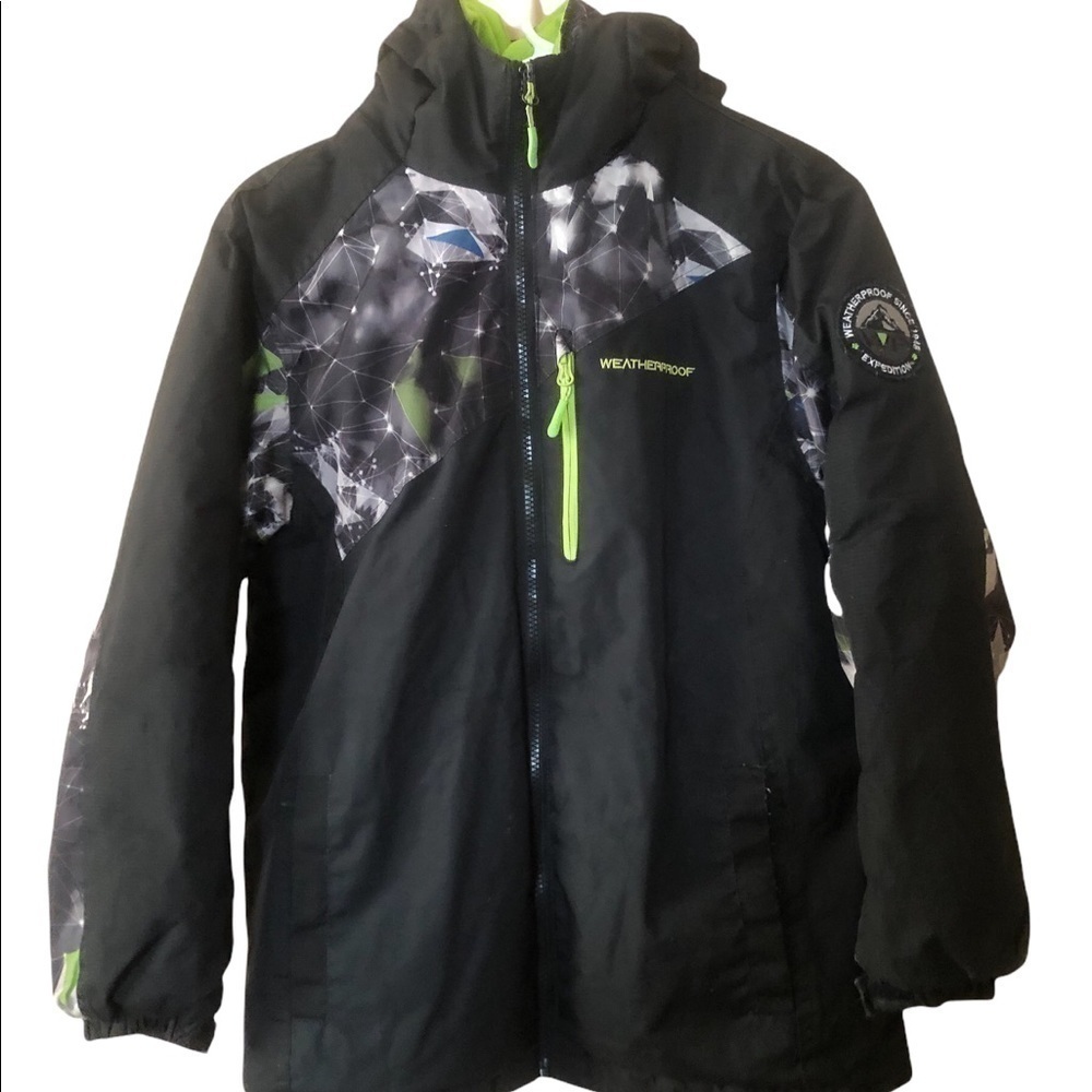 WEATHERPROOF youth Size L Black/Green Polyester Double Sided Jacket Coat